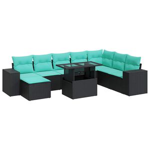 vidaXL 11 Piece Garden Sofa Set with Cushions Black Poly Rattan Acacia