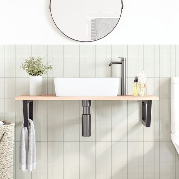 vidaXL Basin Shelf Wall Mounted Steel and Solid Wood Oak
