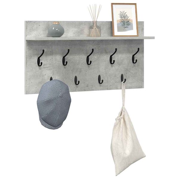 vidaXL Wall-Mounted Coat Rack with Shelf Concrete Grey 80 x 40 x 12 cm