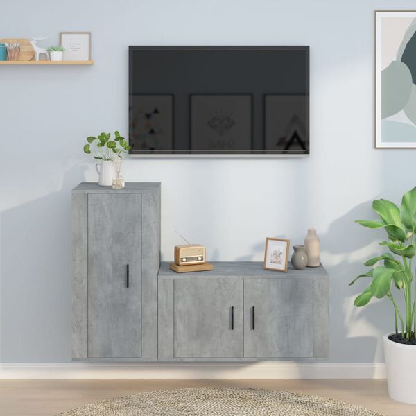 vidaXL 2 Piece TV Cabinet Set Concrete Grey Engineered Wood