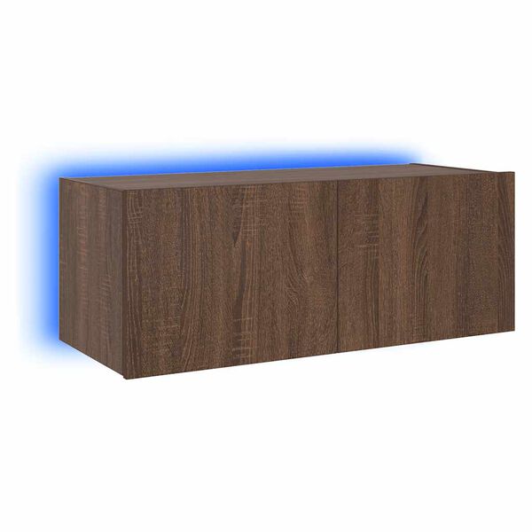 vidaXL TV Wall Cabinet with LED Lights Brown Oak 80x35x31 cm