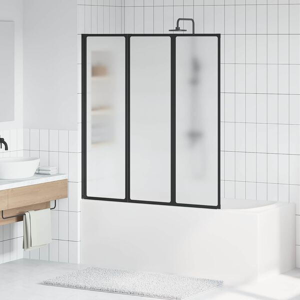 vidaXL Shower Screen Folding Black 132 x 2 x 140 cm Aluminium and PP