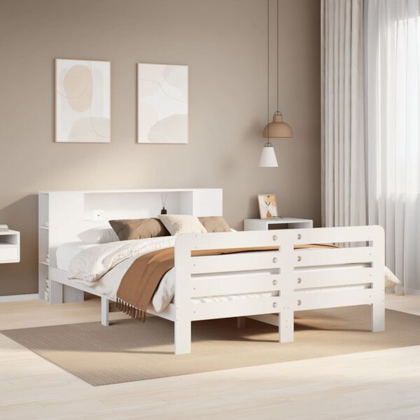 vidaXL Bed Frame without Mattress White 150x200 cm King Size Solid Wood Pine