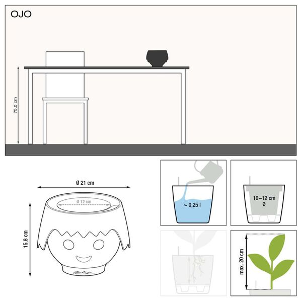 LECHUZA Table Planter OJO ALL-IN-ONE Aquamarine Green