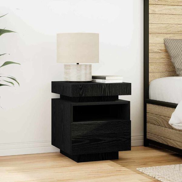 vidaXL Bedside Cabinet with Drawer 2 pcs Black oak 40 x 39 x 48.5 cm
