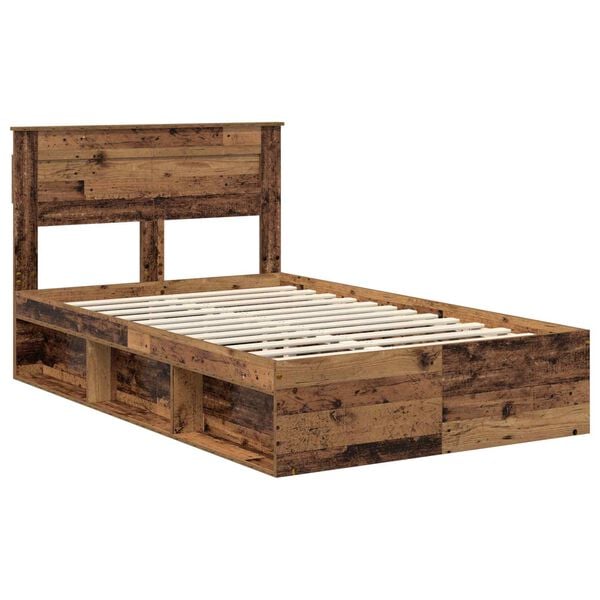vidaXL Bed Frame with Mattress Old Wood 135 x 190 cm Solid Pine Wood