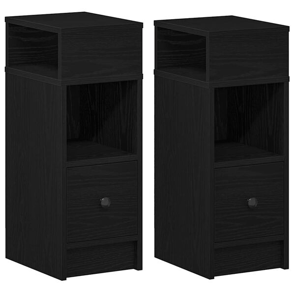 vidaXL Bedside Cabinets 2 pcs with Drawer Black 25x31x66 cm