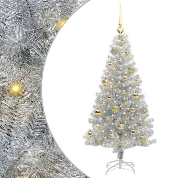 vidaXL Christmas Tree with 150 LEDs with Stand Silver 120 cm PET