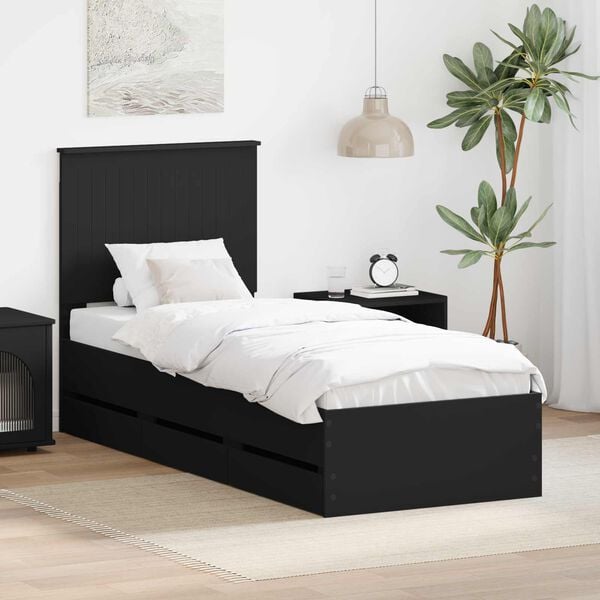 vidaXL Bed Frame with Drawer Black 75 x 190 cm Engineer Wood