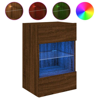 vidaXL TV Wall Cabinets with LED Lights 2 pcs Brown Oak 40x30x60.5 cm