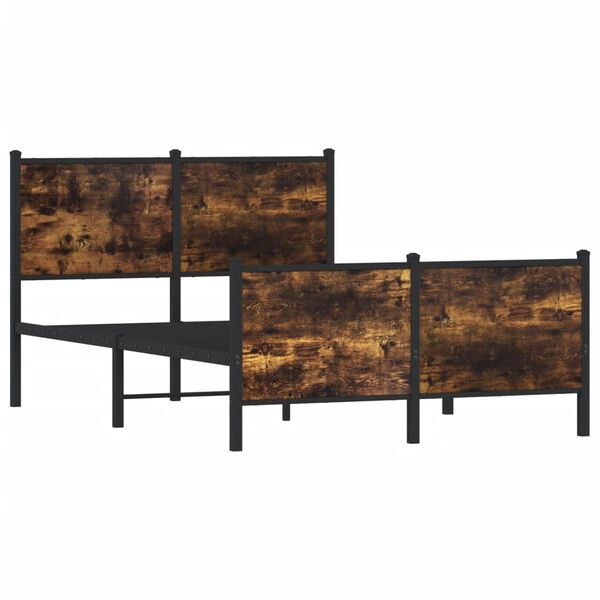 vidaXL Metal Bed Frame without Mattress Smoked Oak 120x190 cm Small Double