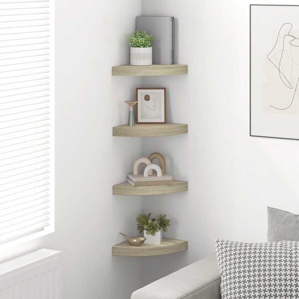 vidaXL Floating Corner Shelves 4 pcs Oak 25x25x3.8 cm MDF