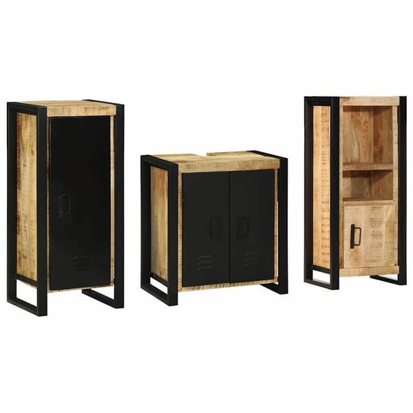 vidaXL Bathroom Furniture Set 3 pcs Brown and Black Solid Mango Wood