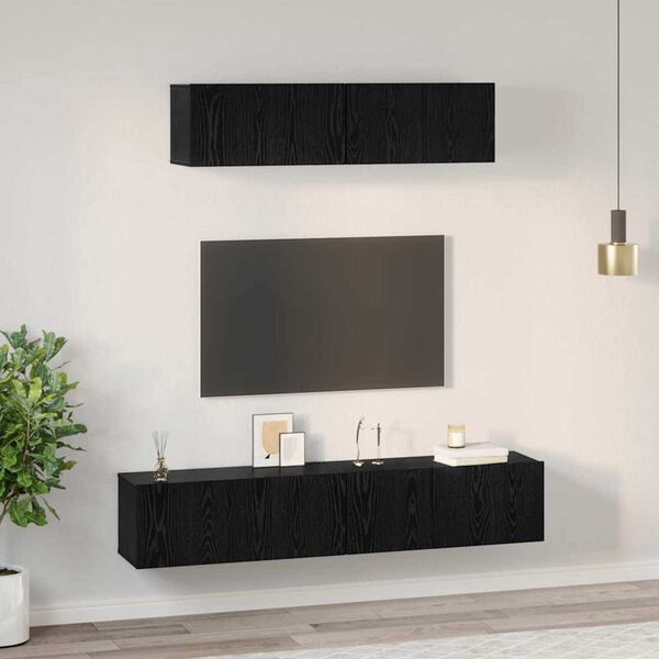 vidaXL TV Cabinet Set Wall-mounted 4 pcs Black Oak Engineered Wood