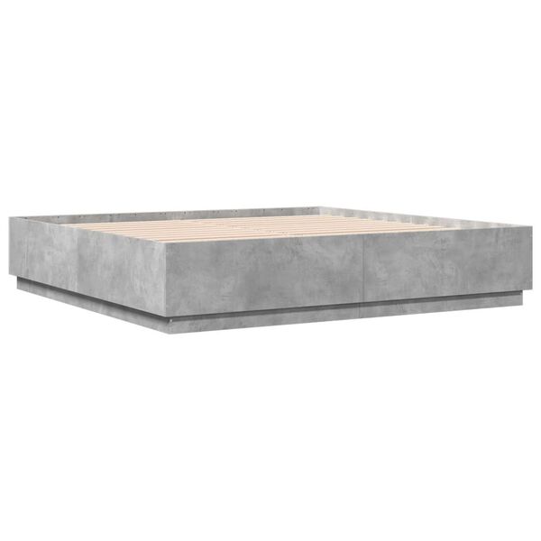 vidaXL Bed Frame with LED without Mattress Concrete Grey 180x200 cm Super King