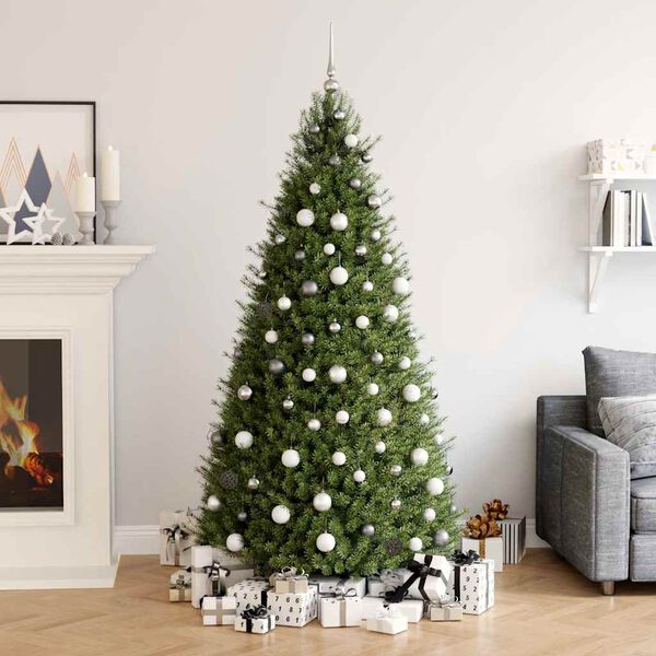 vidaXL 120 Piece Christmas Ball Set with Peak and 300 LEDs White&Gey