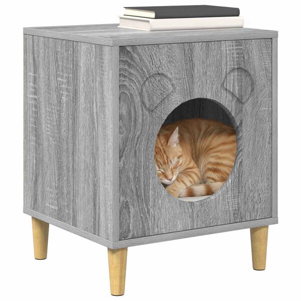 vidaXL Cat House Grey Sonoma 42.5 x 40 x 53 cm Engineered Wood