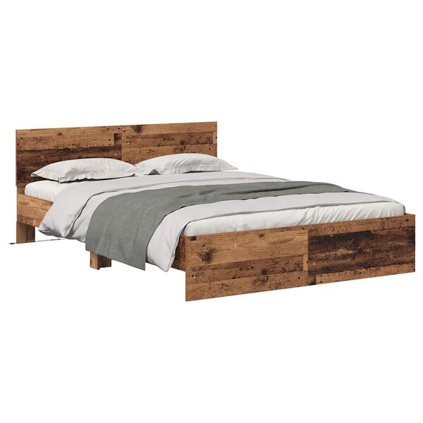 vidaXL Bed Frame with Headboard Old Wood 140 x 190 cm Engineered Wood