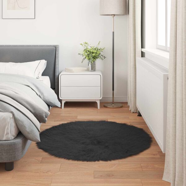 vidaXL Faux Sheepskin Rug Tafalla Black &Oslash; 80 cm Polyester