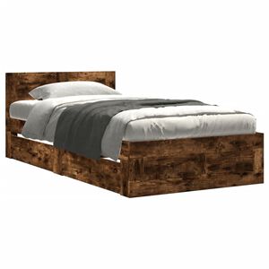 vidaXL Bed Frame with Headboard without Mattress Smoked Oak 100x200 cm