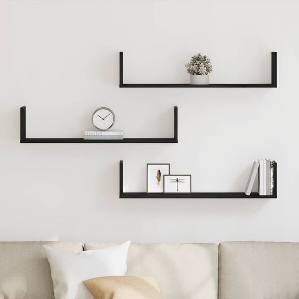 vidaXL Wall Shelves 3 pcs Black Oak 80x18x18 cm Engineered Wood