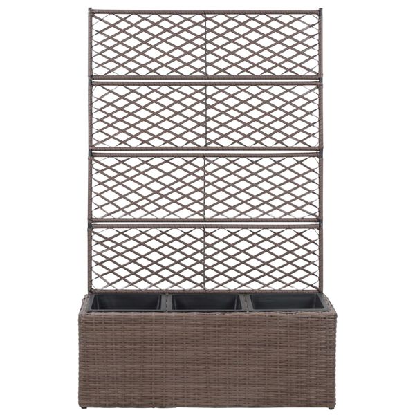 vidaXL Trellis Raised Bed with 3 Pots 83x30x130 cm Poly Rattan Brown