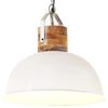 vidaXL Industrial Hanging Lamp White Round 42 cm E27 Solid Mango Wood
