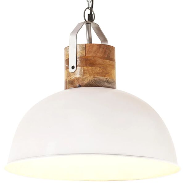 vidaXL Industrial Hanging Lamp White Round 42 cm E27 Solid Mango Wood