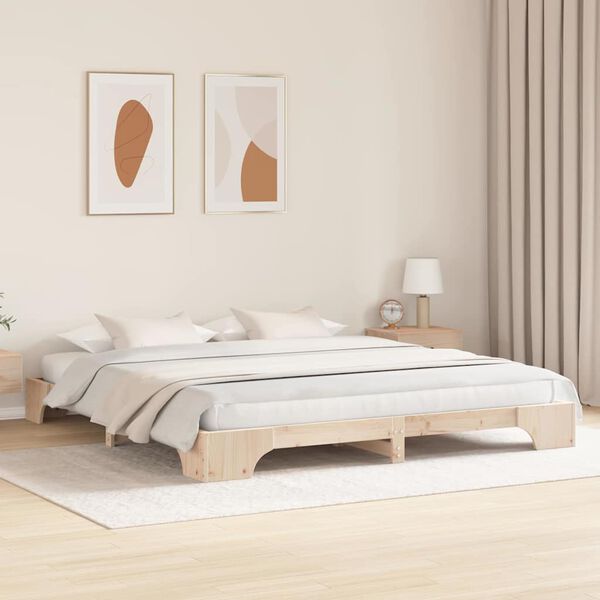 vidaXL Bed Frame Natural 200 x 200 cm Solid Pine Wood
