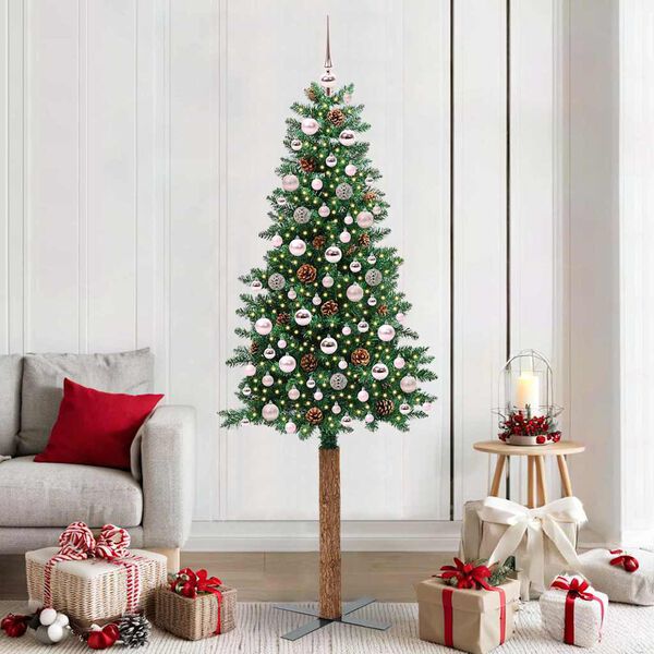 vidaXL Slim Christmas Tree Green 210 cm PVC and Solid Pine wood