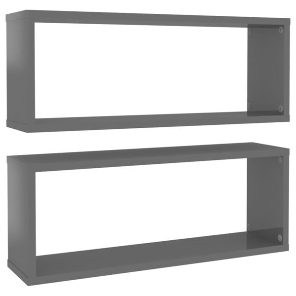 vidaXL Wall Cube Shelf 2 pcs High Gloss Grey 60x15x23 cm Engineered Wood