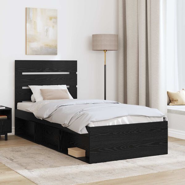 vidaXL Bed Frame with Headboard Black 90 x 190 cm Solid Pine Wood