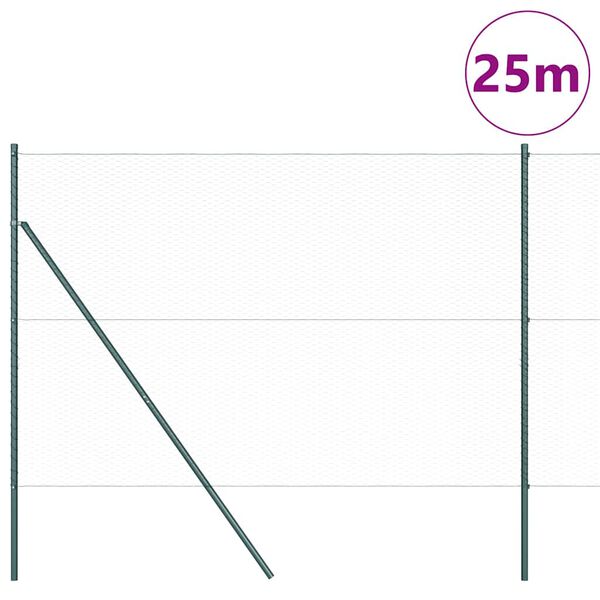 vidaXL Fence with Posts Green 1.5 x 25 m PVC-coated steel