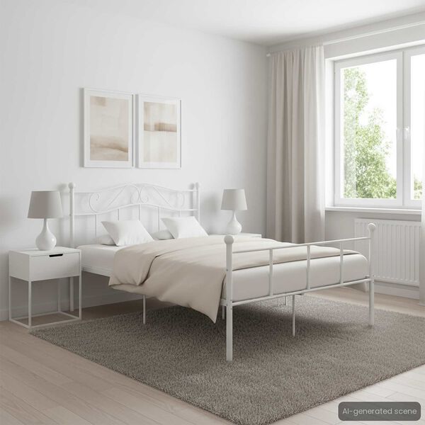 vidaXL Bed Frame without Mattress with Headboard White 160x200 cm Metal