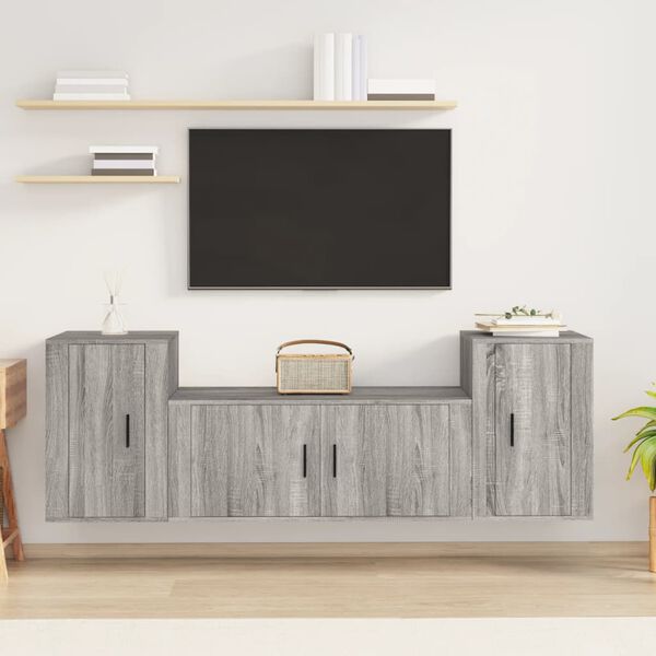 vidaXL 3 Piece TV Cabinet Set Grey Sonoma Engineered Wood