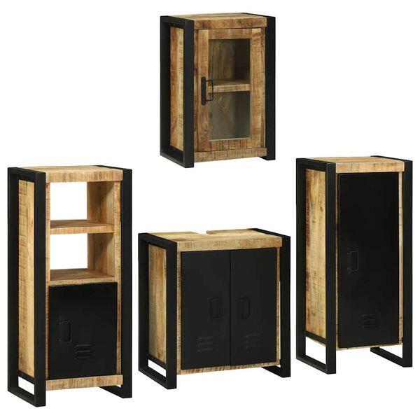vidaXL Bathroom Furniture Set with Door 4 pcs Brown Solid Mango Wood