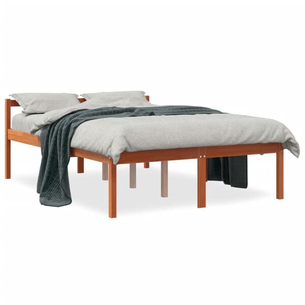 vidaXL Senior Bed without Mattress Wax Brown 120x190 cm Small Double Solid Wood Pine
