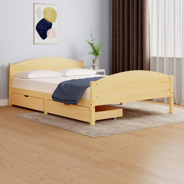 vidaXL Bed Frame without Mattress with 2 Drawers Solid Wood 160x200 cm