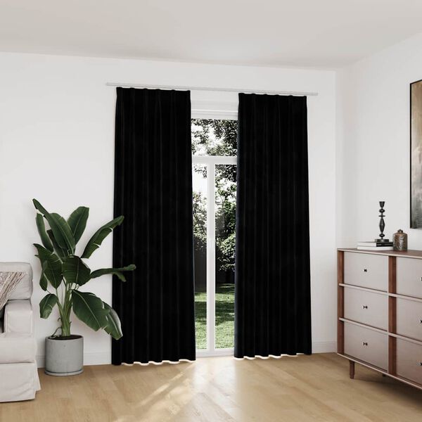 vidaXL Blackout Curtains 2 pcs with Hooks Velvet Black 140x225 cm