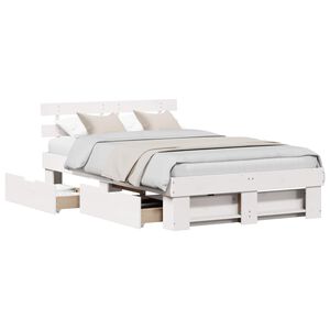 vidaXL Bed Frame with Headboard White 120 x 200 cm Solid Pine Wood