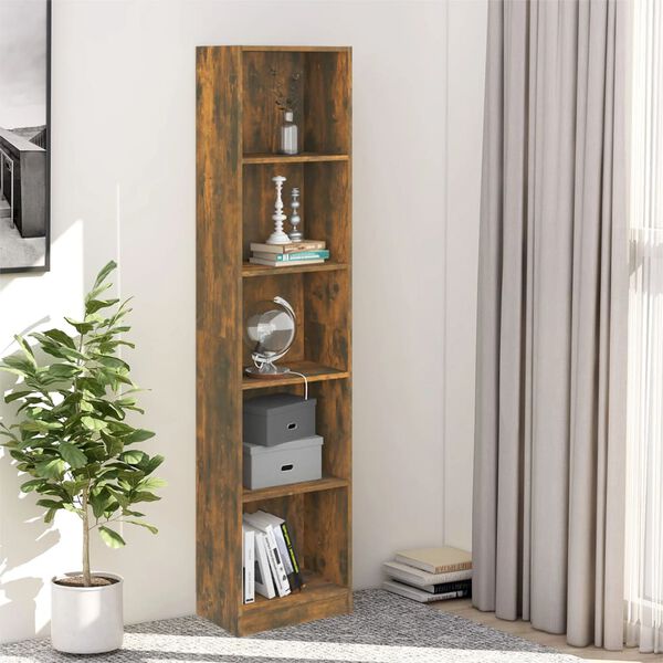 vidaXL 5-Tier Book Cabinet Smoked Oak 40x24x175 cm Engineered Wood