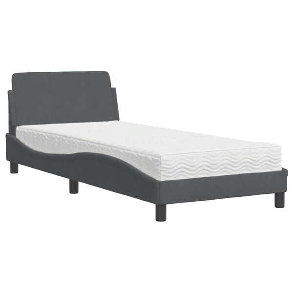 vidaXL Bed with Mattress "Dover" Dark Grey Single Velvet