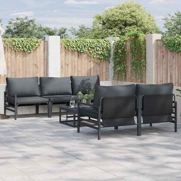 vidaXL Garden Sofa Set with Cushion 6 pcs Black Steel