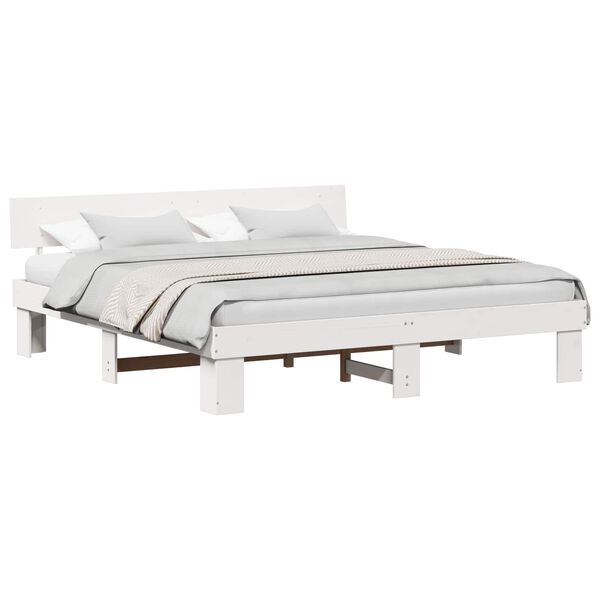 vidaXL Bed Frame with Headboard White 200 x 200 cm Solid Pine Wood