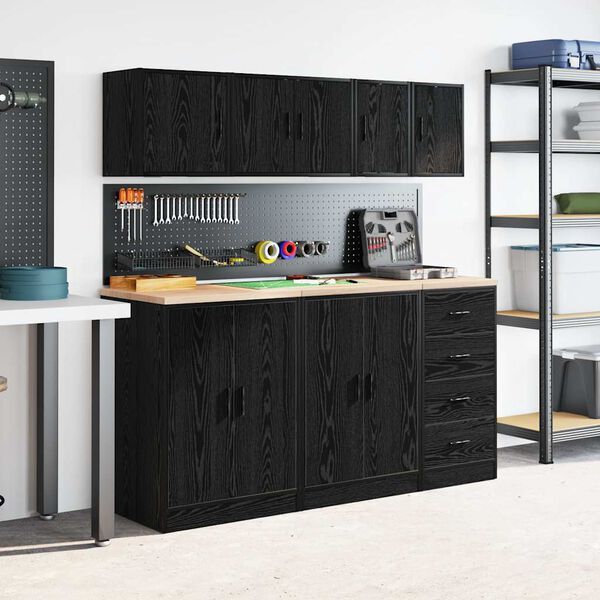 vidaXL Garage Wall Cabinets 2 pcs Black Engineered Wood