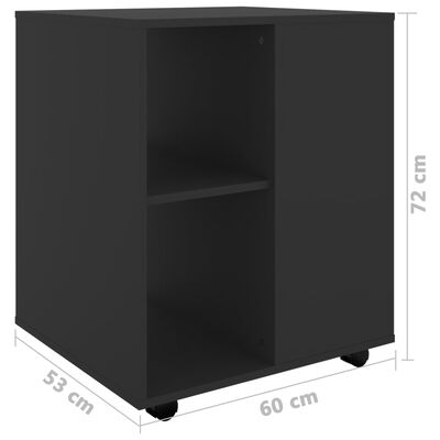 vidaXL Rolling Cabinet Black 60x53x72 cm Engineered Wood