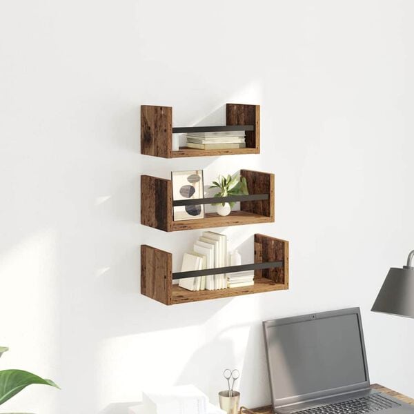 vidaXL Wall Shelf Set 3 pcs Old Wood 40 x 16 x 14 cm Engineered Wood