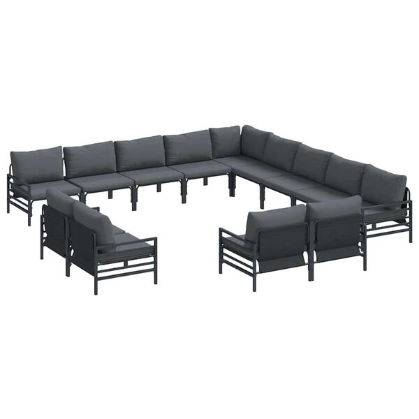 vidaXL Garden Sofa Set with Cushion 13 pcs Black Steel