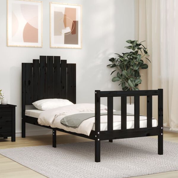 vidaXL Bed Frame without Mattress Black Small Single Solid Wood Pine