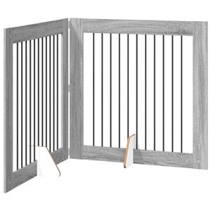 vidaXL Foldable Dog Gate with Stands 2 pcs Grey Sonoma 200.5 cm